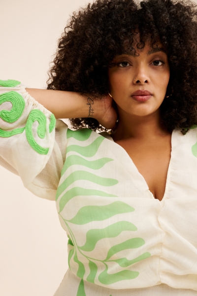 leaf print mini dress Runa Leaf Print Plisse Mini Dress Amazon Green / XL