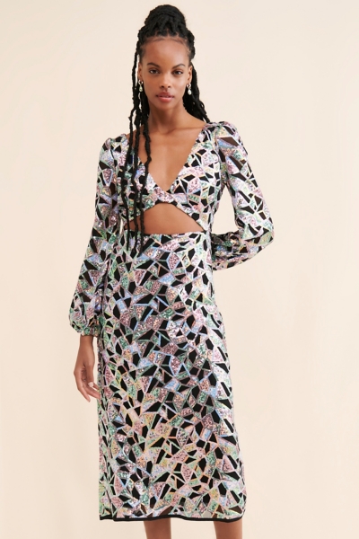 sachin and babi light blue dress Black Archive Mesh Embellished Embroidered Sheer Shirt Dress main image 1