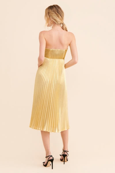 slim fit dress slacks Gold Metallic Bodycon Midi Dress Halter Neck