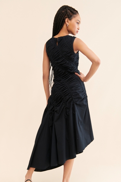 navy blue dress for baby girl Yvette Slip Maxi Dress With Asymmetrical Hem - Black