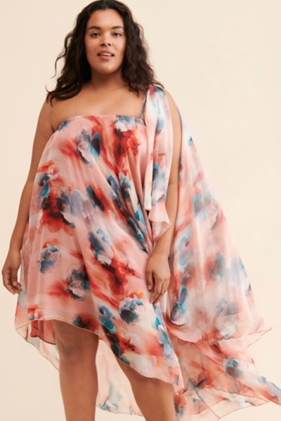 asymmetric denim dress Green Floral Brocade Asymmetrical Dress with Rosette main image 0