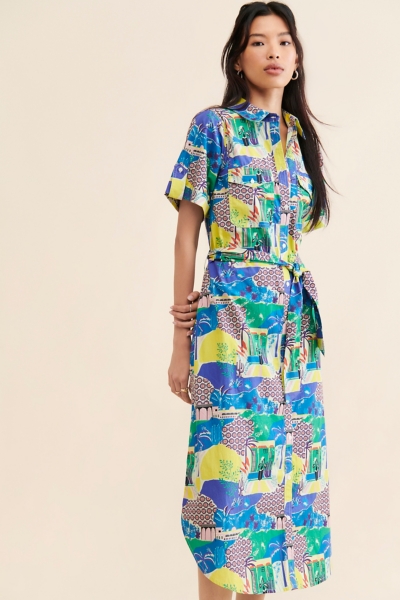 white christmas dresses Linen Blend Floral Midi Shirt Dress | Shirt Dress main image 1