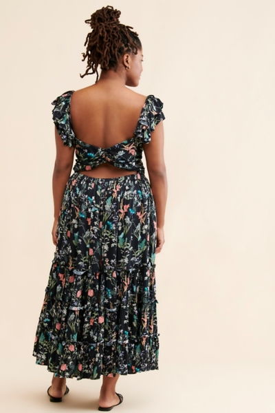 chinese dress ladies Angelina Sweetheart Floral Midi Dress • American Threads Boutique Blue Floral / L main image 1