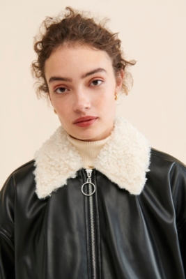 Vegan Leather Sherpa Collar Bomber Nuuly