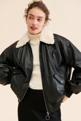 Leather bomber jacket sherpa collar hotsell