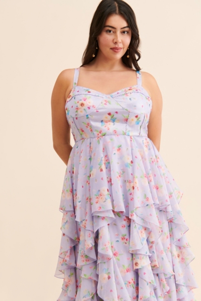 Floral Chiffon Sequined Ruffled Dress | Nuuly
