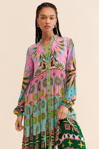 chinese dress ladies Sylvan Print Front Button Down Tier Dress XL main image 0