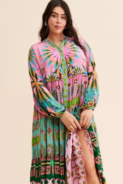 siddhartha bansal button front maxi dress Mixed Print Button Front Maxi Dress