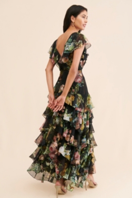 Floral Chiffon Ruffle Maxi Dress