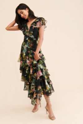 Floral Chiffon Ruffle Maxi Dress