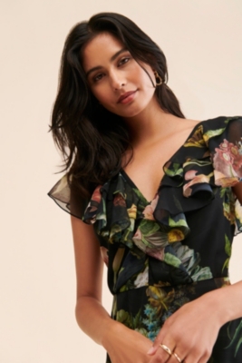 Floral Chiffon Ruffle Maxi Dress