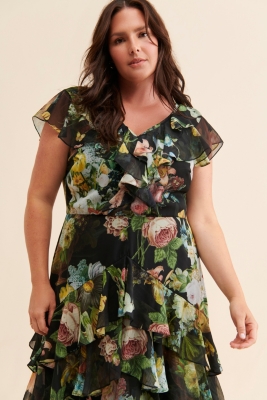 Floral chiffon shops ruffle dress