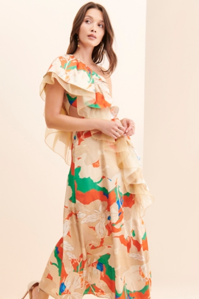 Ruffled One-Shoulder Floral Dress | Nuuly