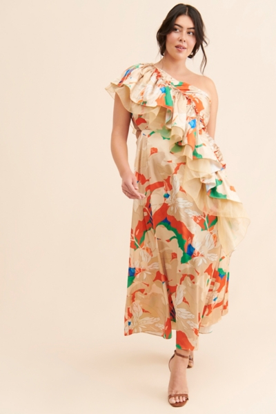 strapless open back dress Imelda One Shoulder Floral Maxi Dress main image 0