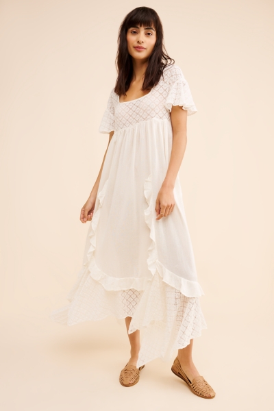 knee length dresses for ladies Romantic Corset Flare Midi Dress - White