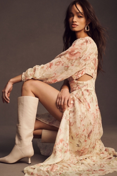 white christmas dresses White Tropical Print Cut Out Maxi Dress - All Dresses main image 0