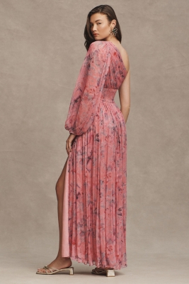 Iris One-Shoulder Cut-Out Printed Chiffon Gown