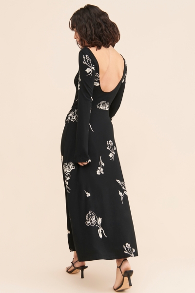 knee length dresses for ladies Free People Oasis Printed Midi Dress Black Combo