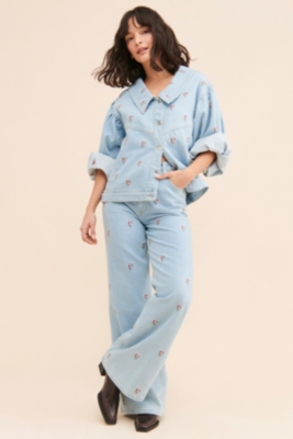 Rose Embroidery Denim Jacket | Nuuly