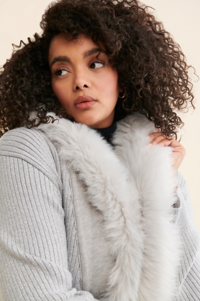 Lombardi Sparkle Faux Fur Collared Cardigan | Nuuly
