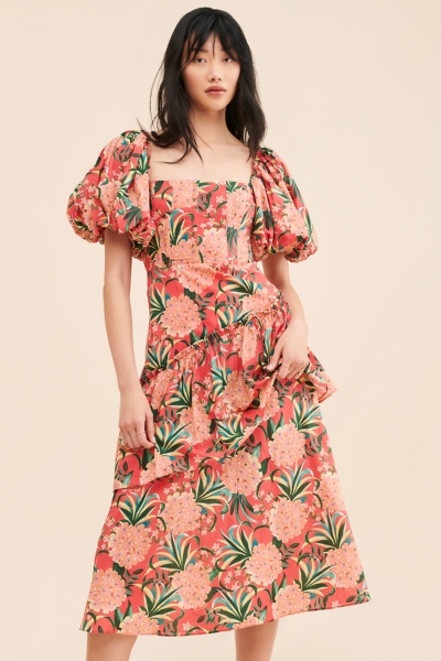 open lace back dress Red Pineapple Eyelet Maxi Dress – FARM Rio