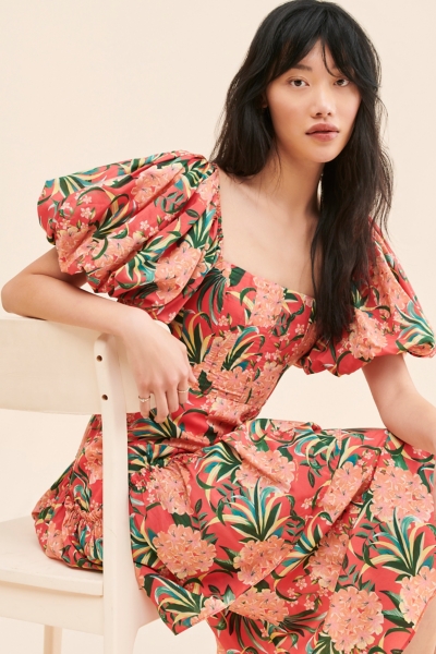 red pineapple bloom cut out midi dress FARM Rio Pineapple Bloom Cut Out Midi Dress in Red