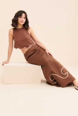 ◆Loulouseoul◆ Unbar Frill Maxi Skirt Brown FARM Rio Caramel Ruffled Maxi-Skirt | Liberty