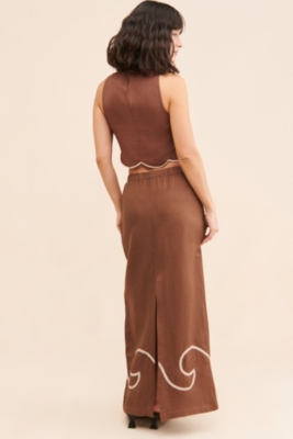◆Loulouseoul◆ Unbar Frill Maxi Skirt Brown FARM Rio Caramel Ruffled Maxi-Skirt | Liberty