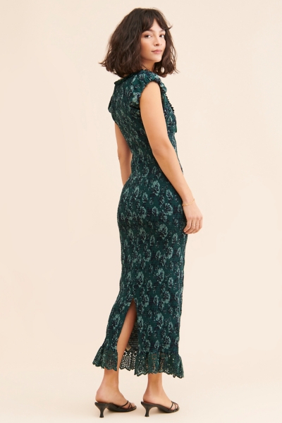 knee length dresses for ladies CurveWow Dobby Shirred Bodice Midi Dress Sage Green – Curvewow main image 0