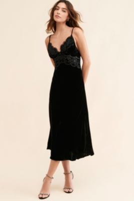 FARM Rio Black Richelieu Velvet Slip Dress