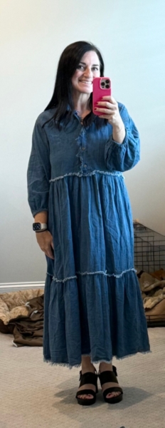 the bettina tiered shirt dress denim edition Maeve The Bettina Tiered Shirt Dress