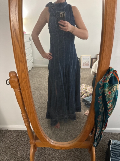 pilcro aline sleeveless denim maxi dress Pilcro Sleeveless Zip-Front Denim Midi Dress