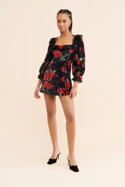 for love and lemons rose velvet mini dress For Love & Lemons Velvet Mini Dress in Rose