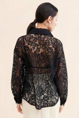 rina　【YILON】Lace gather tops Rhinestone mesh top - Genny