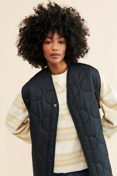 UNIVERSAL OVERALL QUILT LONG VEST ブラック UNIVERSAL OVERALL（ユニバーサルオーバーオール） キルティングベスト