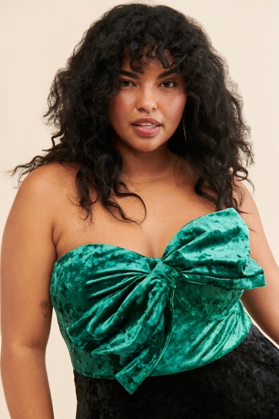 green velvet dress with bows Goddiva Off The Shoulder Deep Plunge Velvet Maxi Dress main image 1
