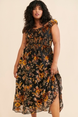 Textured Tie-Front Flower Maxi Dress
