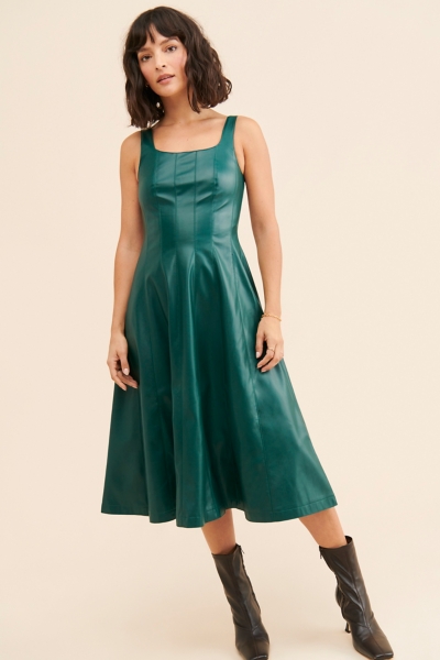 green leather dress Green Faux Leather midi dress – Tabu Knits Boutique