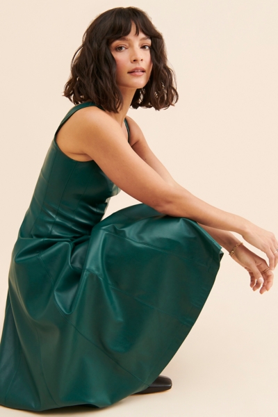 green satin fit and flare dress AD 3102 main image 0