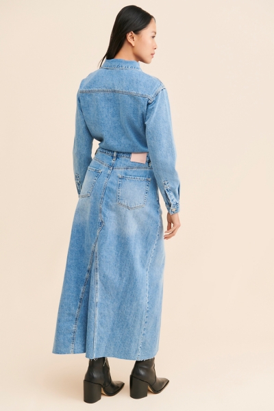 fitted lace wedding dress Wrangler Women's Light Wash Denim Maxi Dress