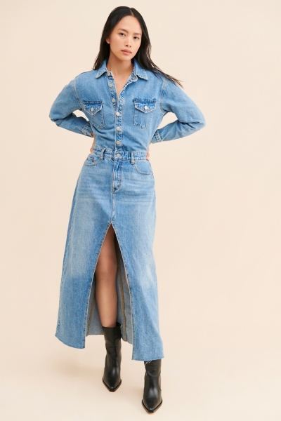 chinese dress ladies Denim Dress with Button Down and Tie Waist – Simply Dixie Boutique Medium main image 1