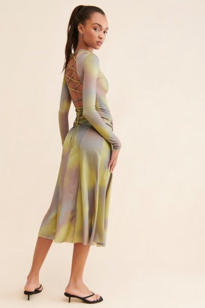 tiffany lace dress Urban Outfitters Tiffany Lace Slip 90s Mini Dress Olive Green Black XS NWT