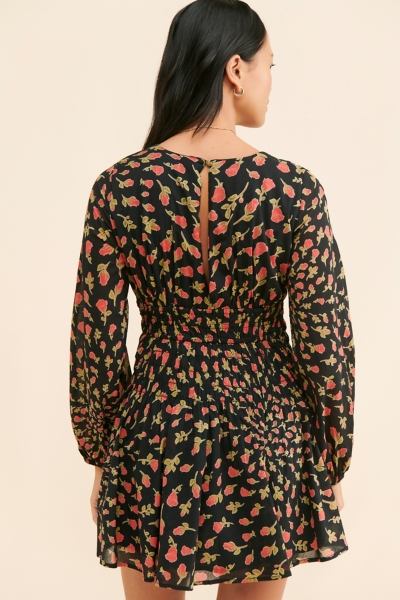 Robe Mini Free People - Imprimé Floral Liberty Bleu Marine Et Rouge, Taille 6 Neuve