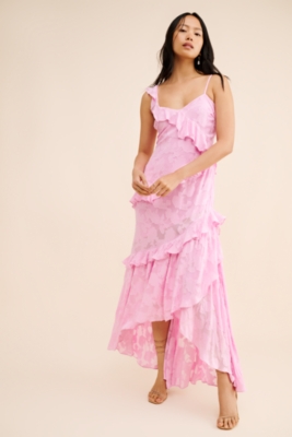 Claudia Asymmetric Ruffle Chiffon Midi Dress | Nuuly