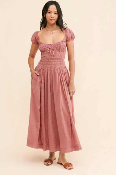 knee length dresses for ladies Pink Strappy Pleated Bonita Maxi Dress main image 0
