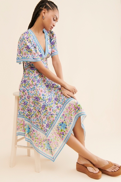 boho handkerchief dress Blue Multi Handkerchief Hem Dress F01172