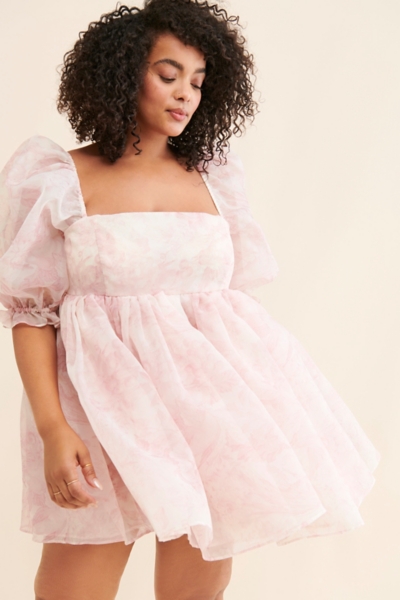 puff organza dress Puff-Sleeve Organza Midi Dress