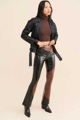 【NONCODE】Nuan Color Matching Pattern Pants Vegan Leather Contrast Pants | Nuuly