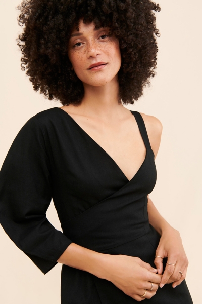 one sleeve asymmetrical dress Arianna One-Shoulder Asymmetrical Pleated Dress