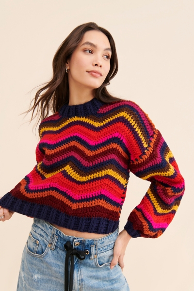 Colorful Waves Crochet Pullover | Nuuly